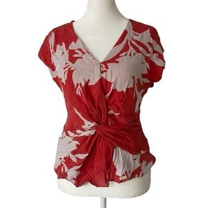 Joie 100% Silk “Bosko” Red Floral Twist Top